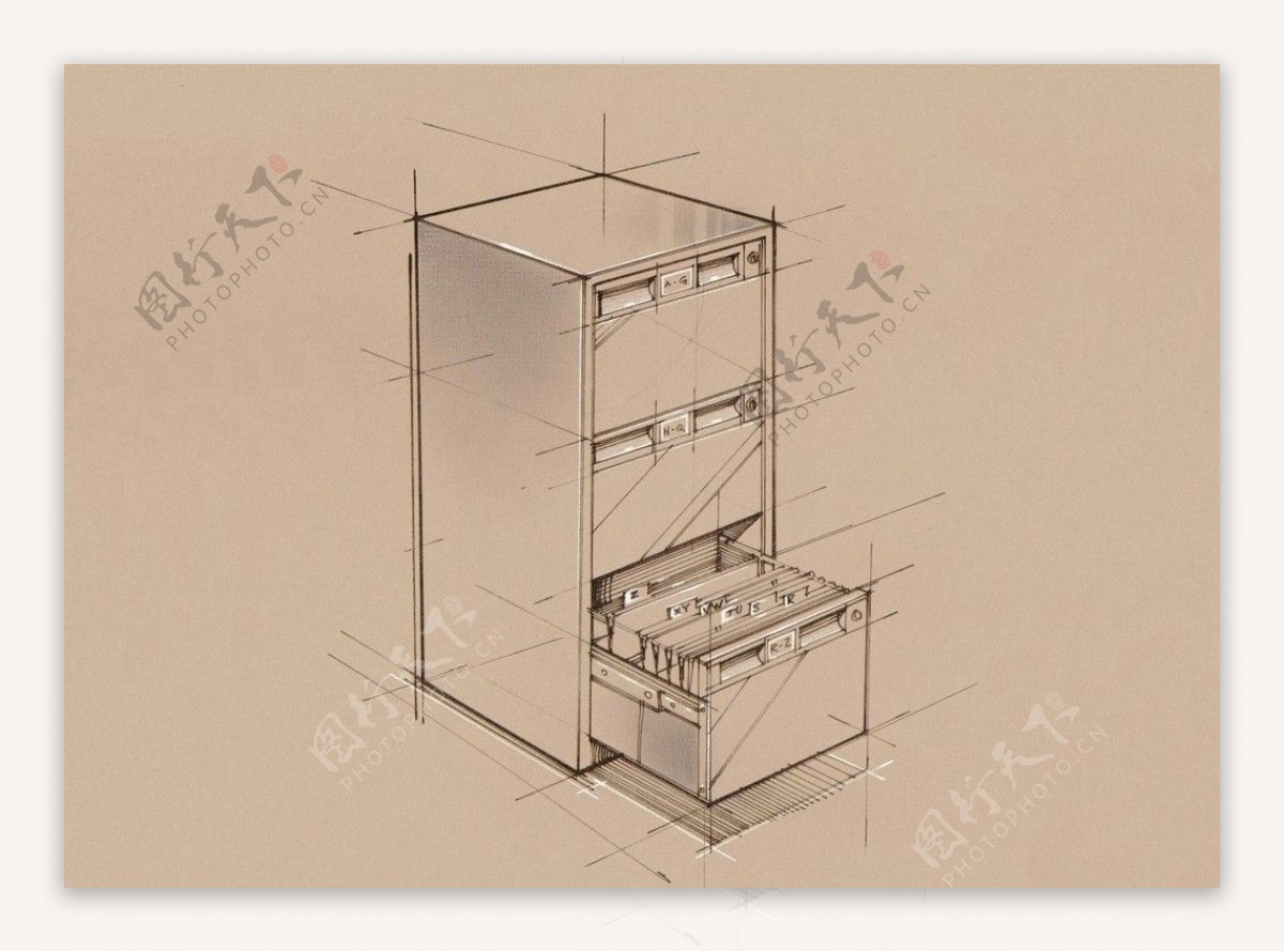 手绘办公室用品档案柜抽屉图片