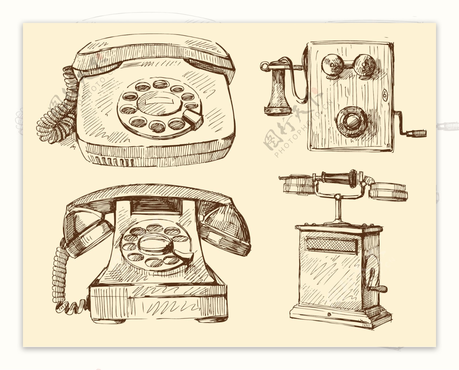 手绘古代电话矢量图片