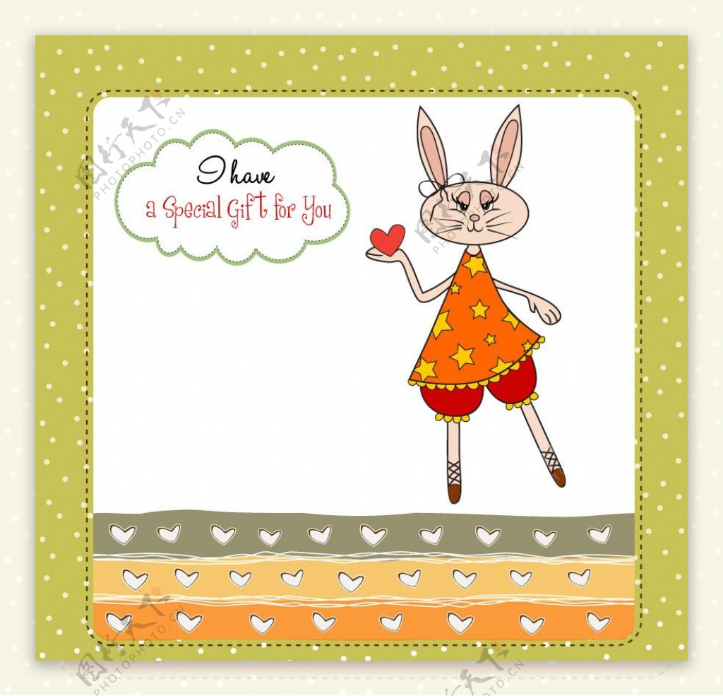 可爱小白兔花纹边框卡片贺卡图片
