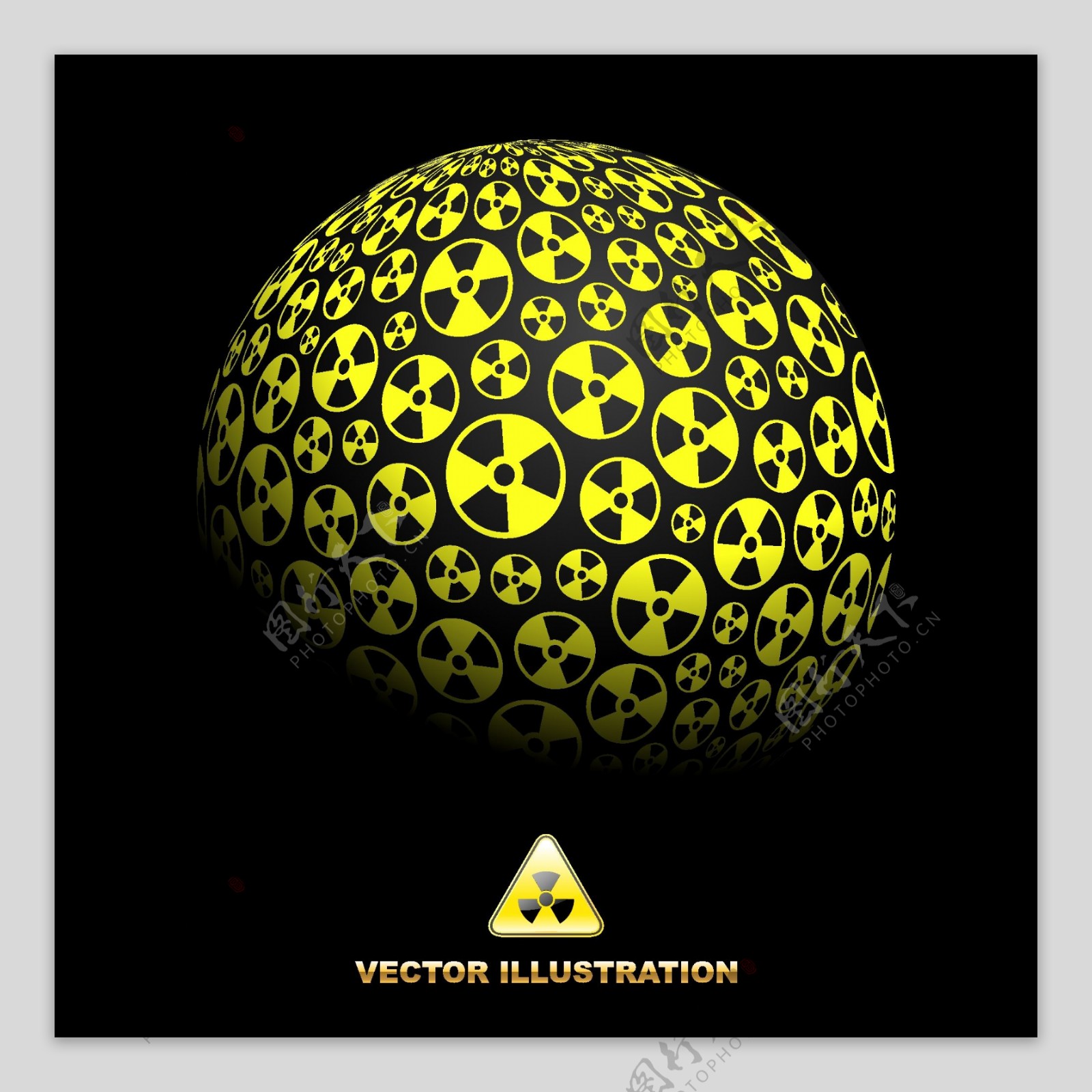 核辐射标志组成的圆球图片