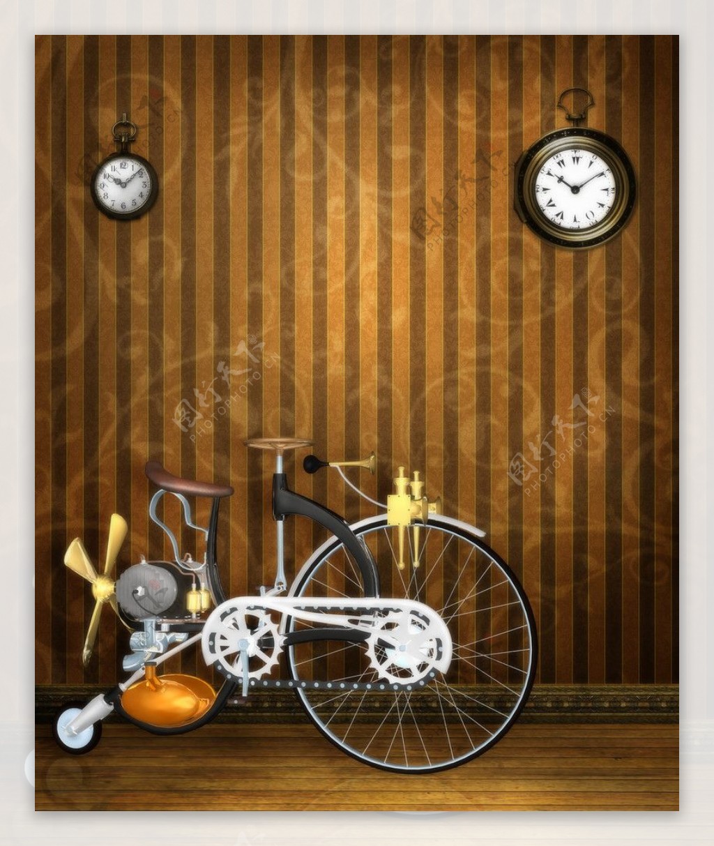 古典钟表自行车图片
