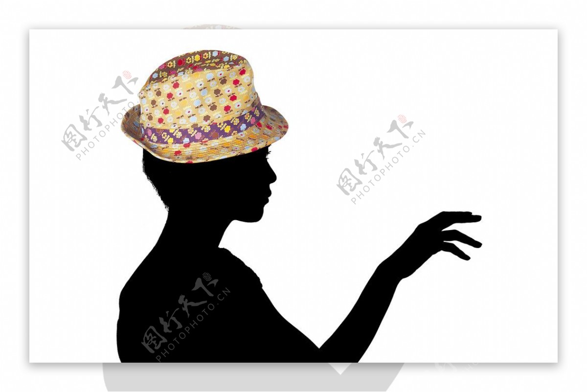 时尚印花女士帽子与美女pose剪影图片