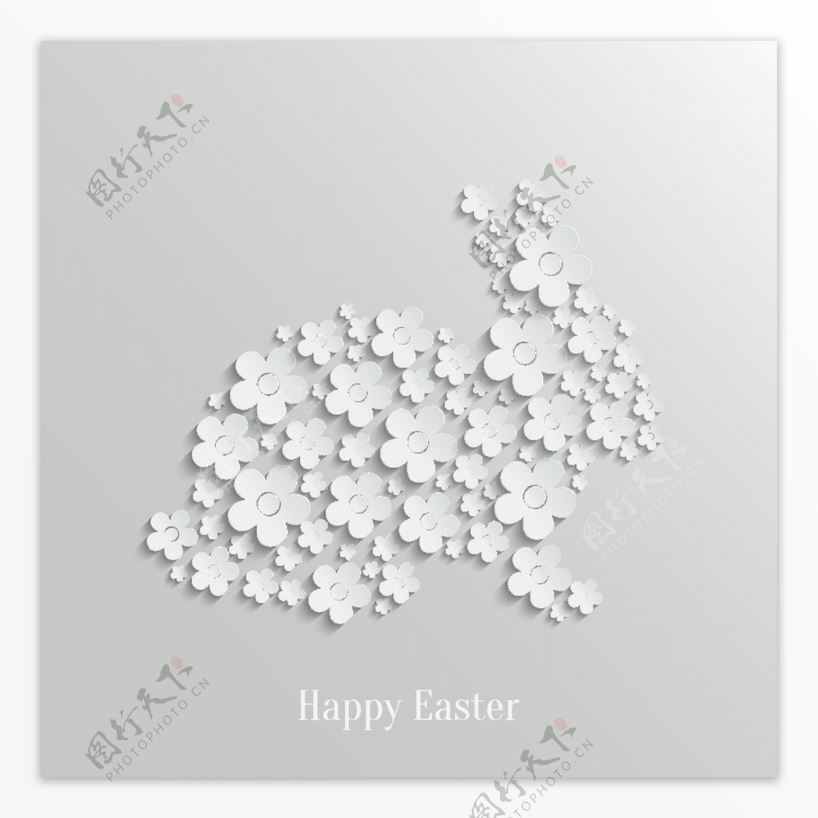 白色剪纸花卉兔子图片