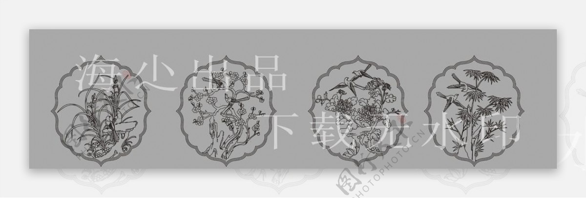 梅兰竹菊玻璃工艺花纹图片