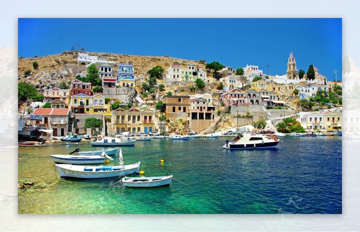 希腊海岸小镇图片