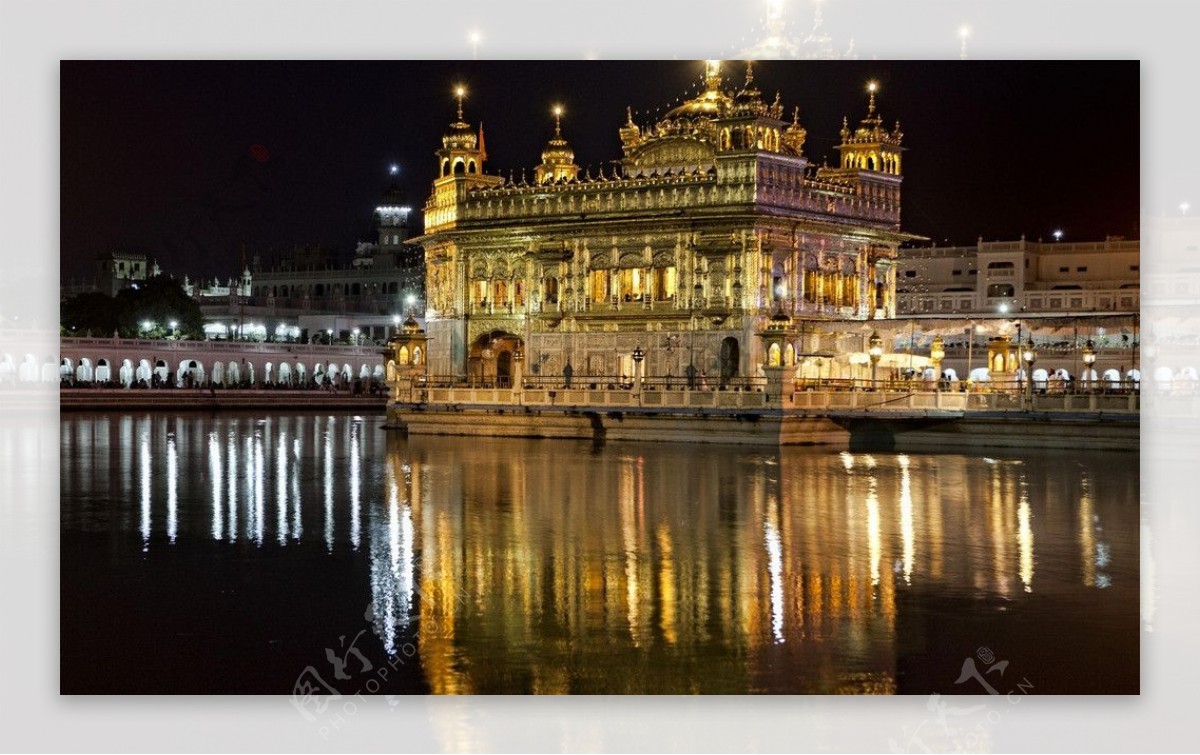 印度锡克教金庙夜景图片