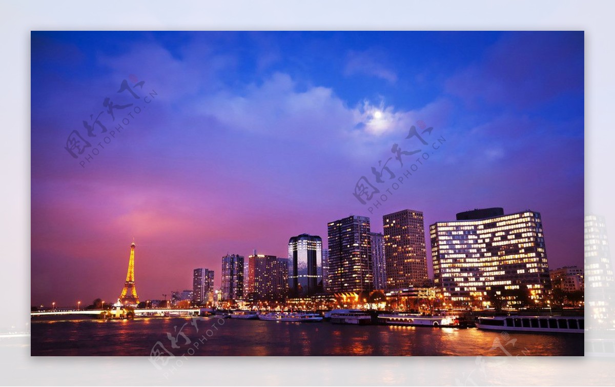 巴黎塞纳河岸夜景图片