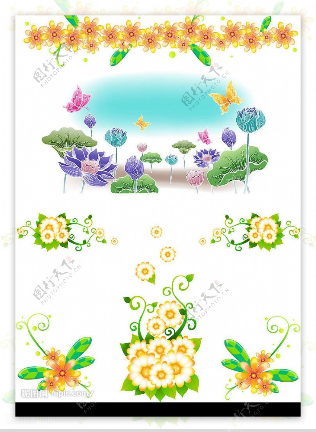 韩国清雅美丽好用的花纹矢量边框图片