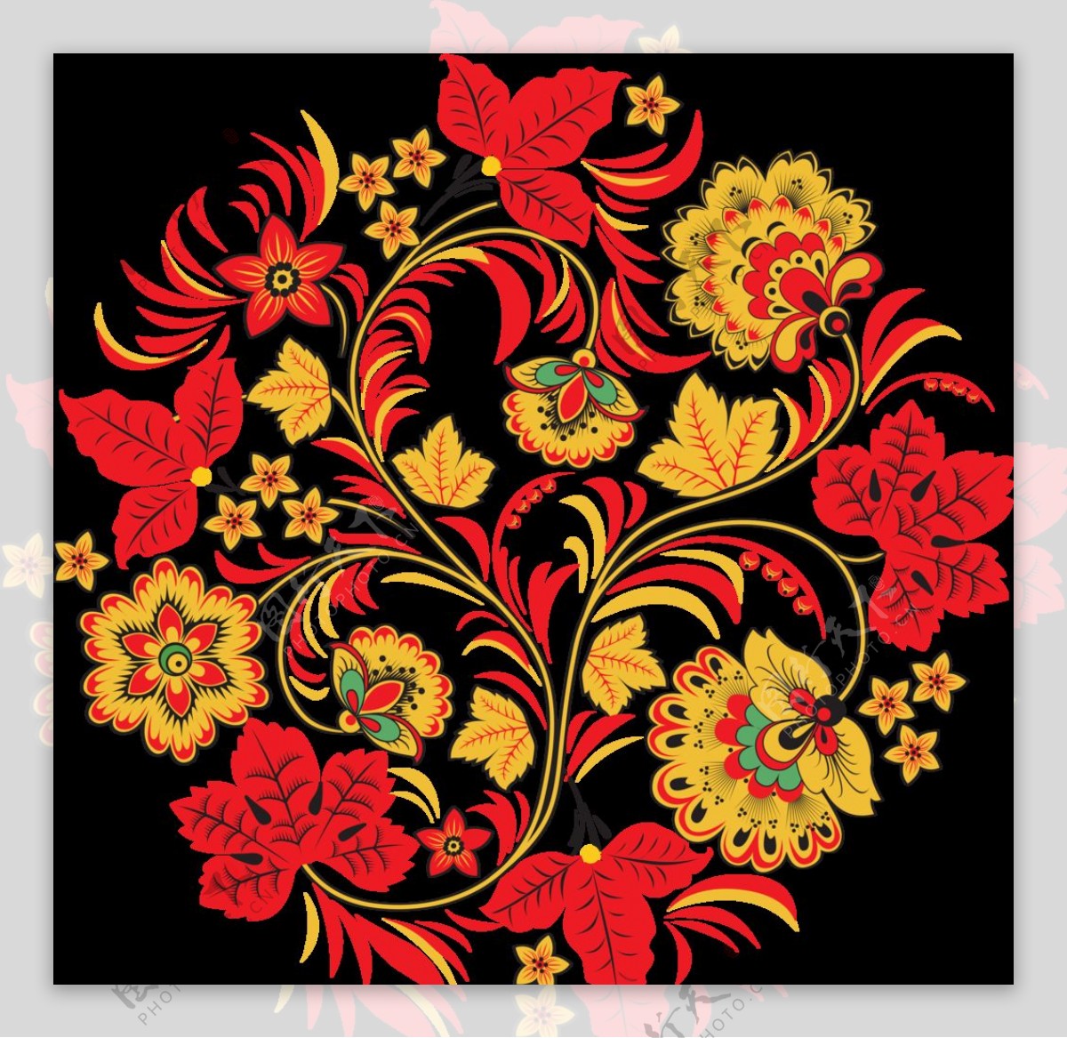 古典花纹背景红叶图片