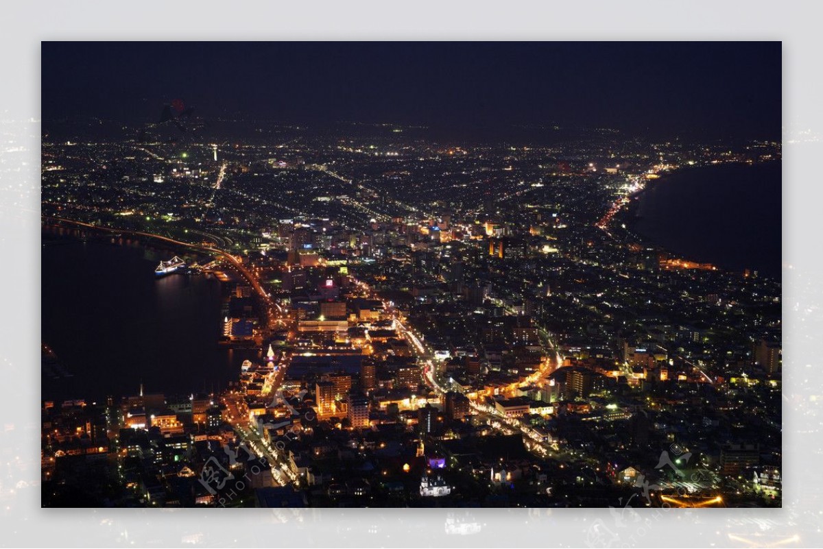 北海道函馆美丽的城市夜景俯瞰图片