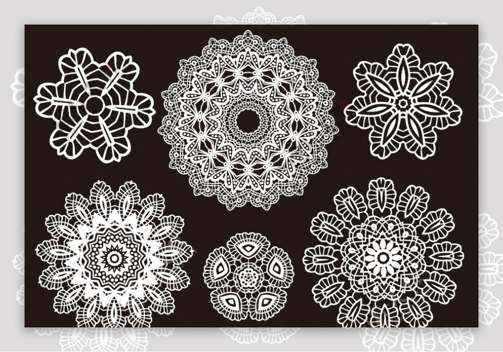 黑白线条古典花纹花边装饰设计素材图片
