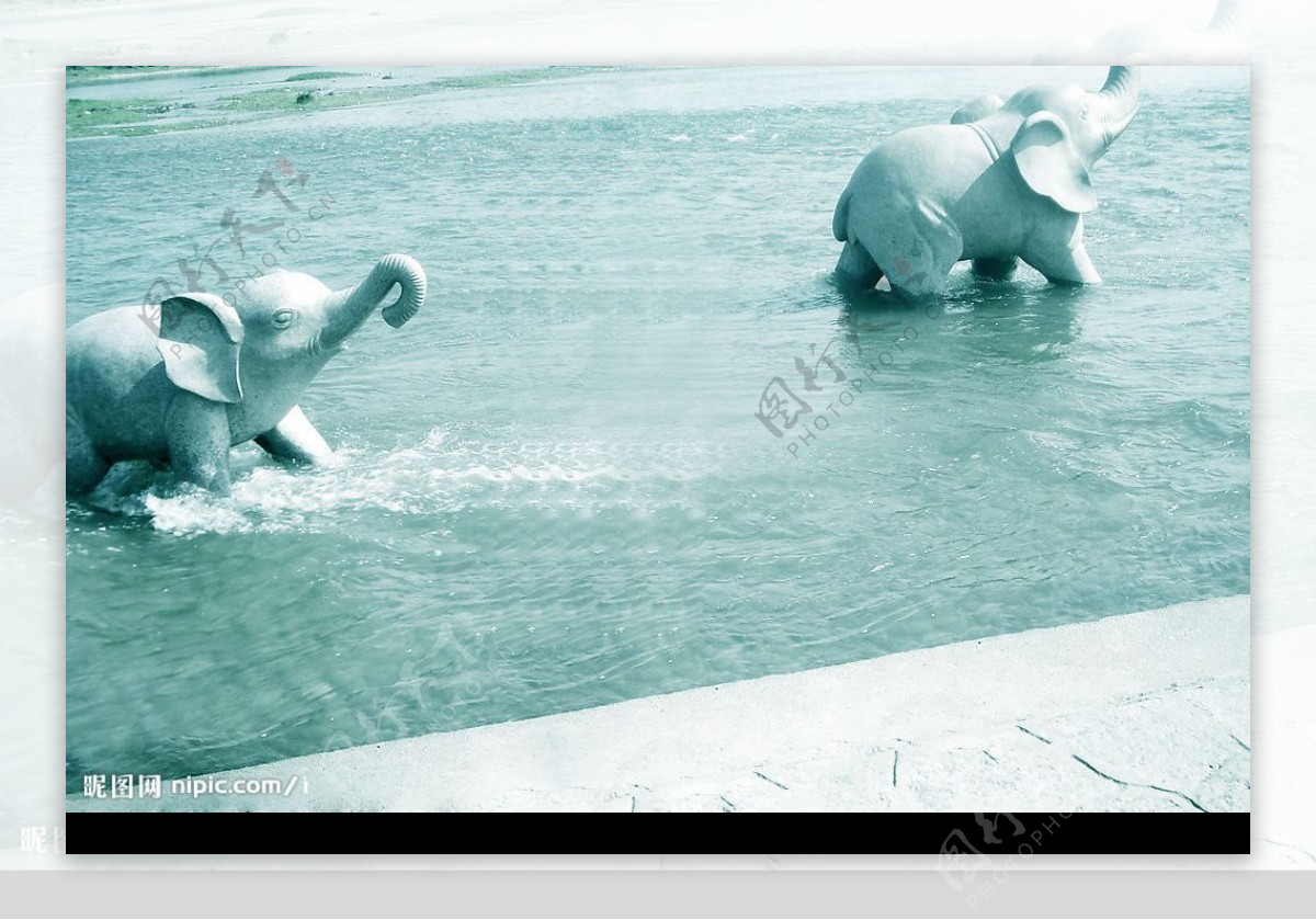 大象石象河水图片