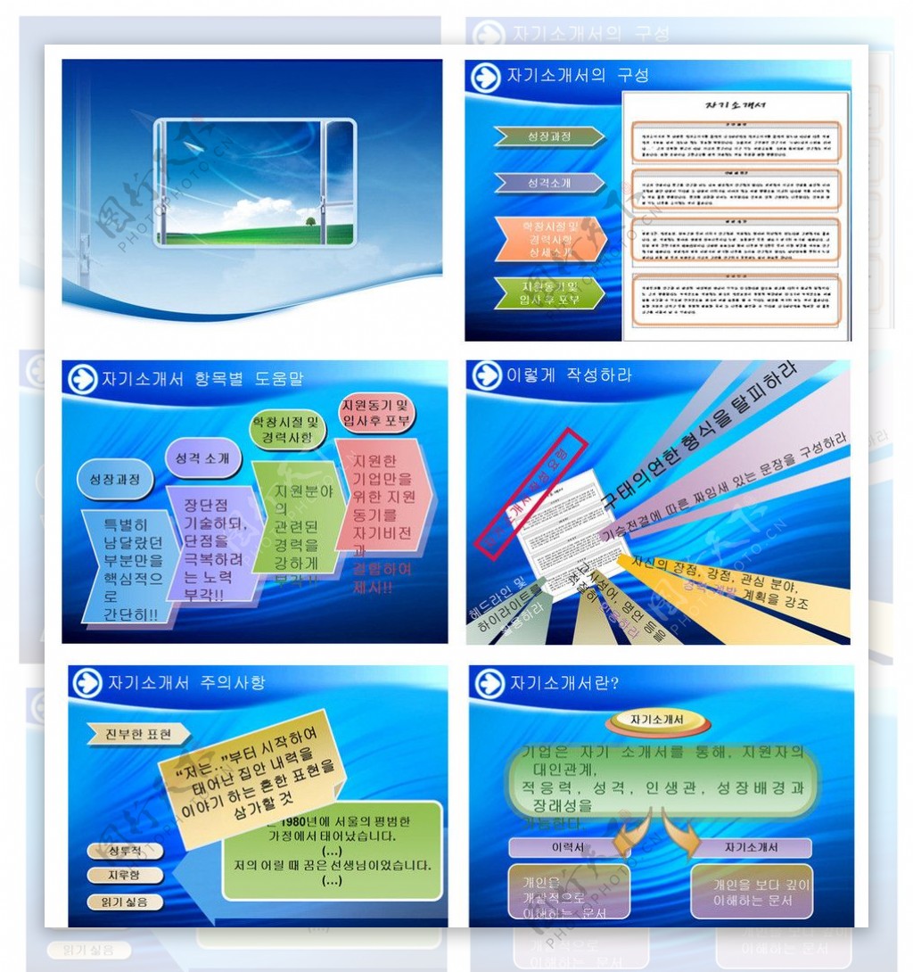 韩国精美蓝色PPT商务模板图片