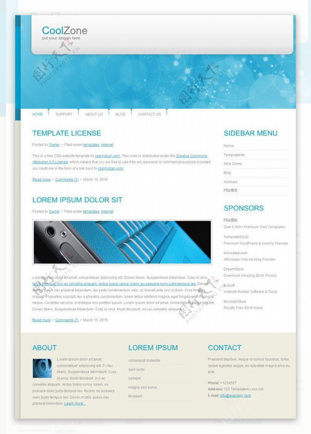 蓝色商业CSS网页模板图片
