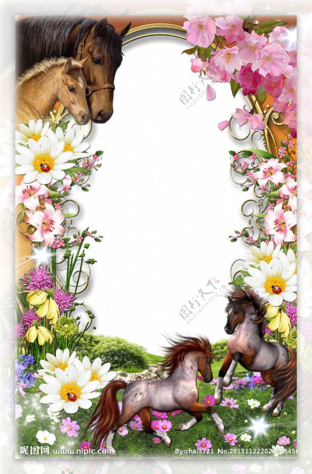 马年花卉相框模板图片