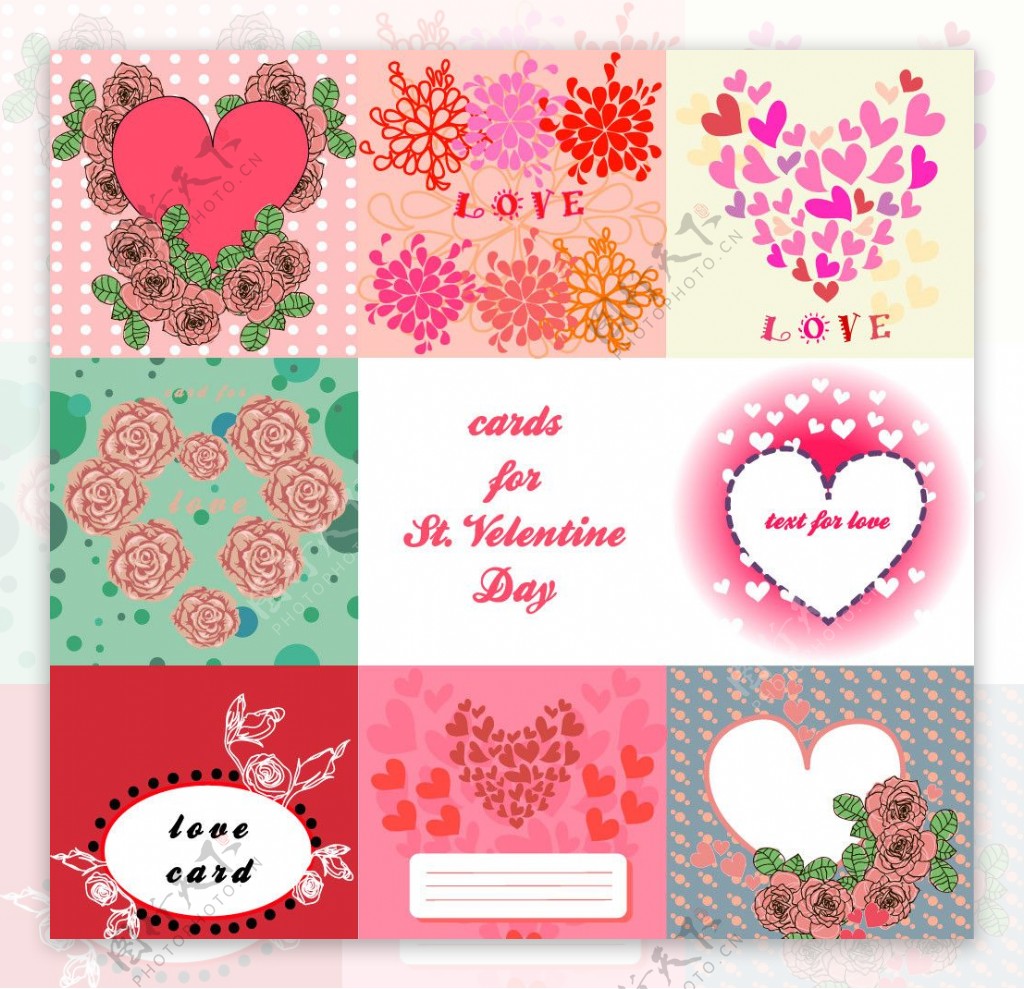 爱心玫瑰花纹情人节卡片图片