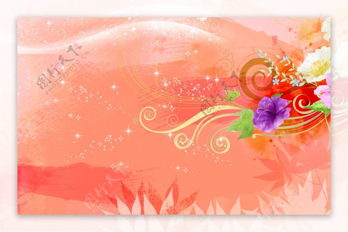 桔红花纹背景图片