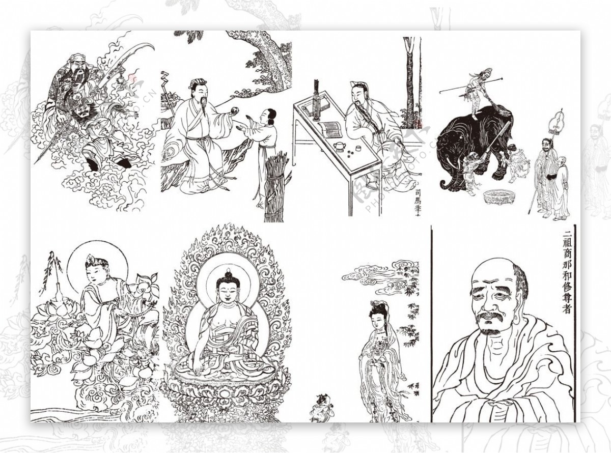 中国宗教人物线描素材图片