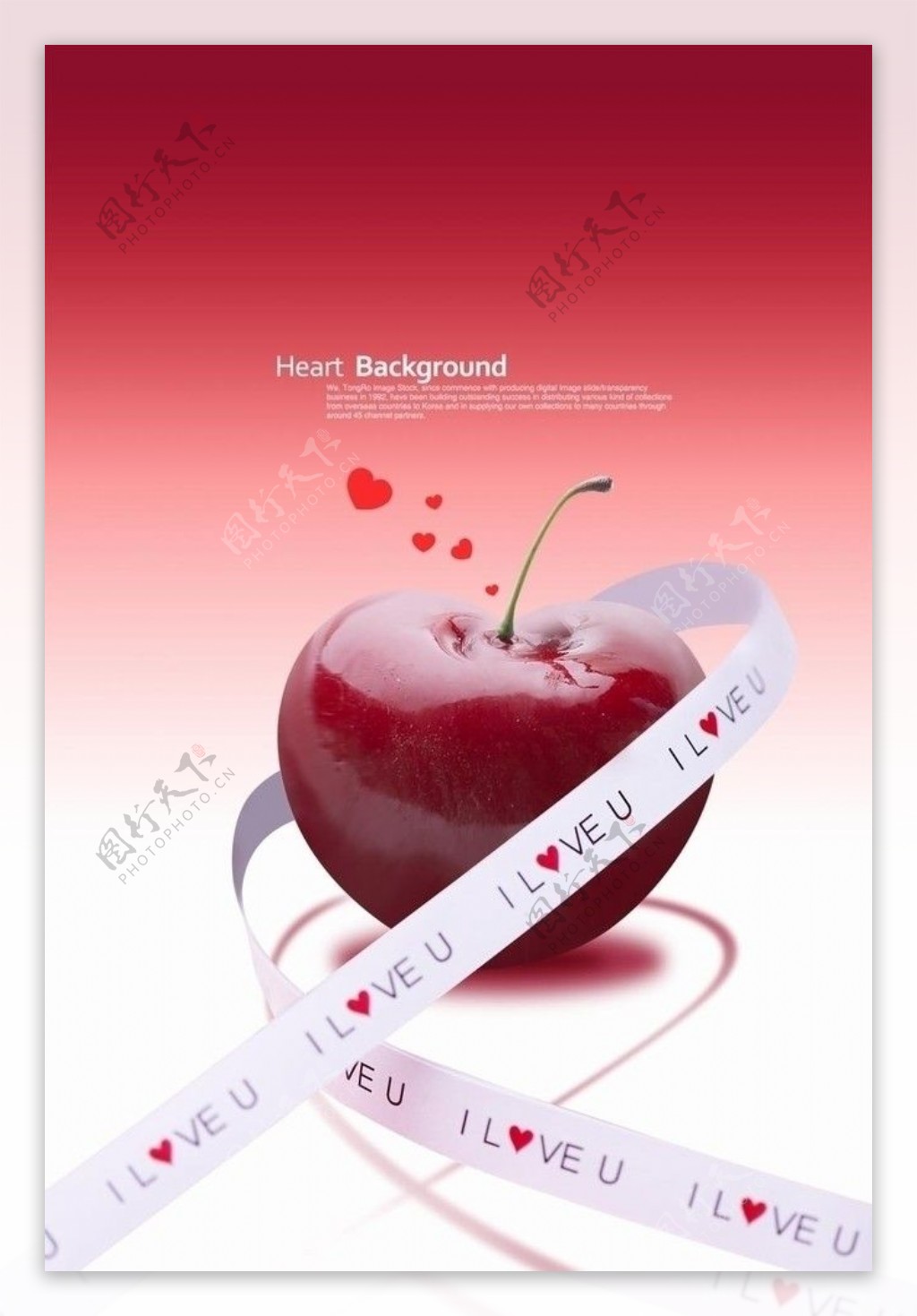 红色苹果心形包装带背景素材图片