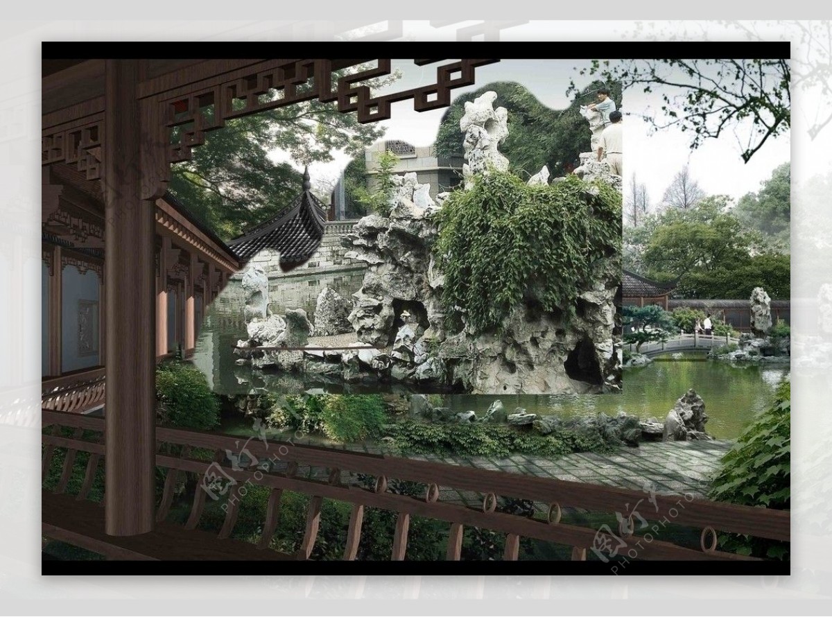 古典园林建筑效果图PSD分层模板图片