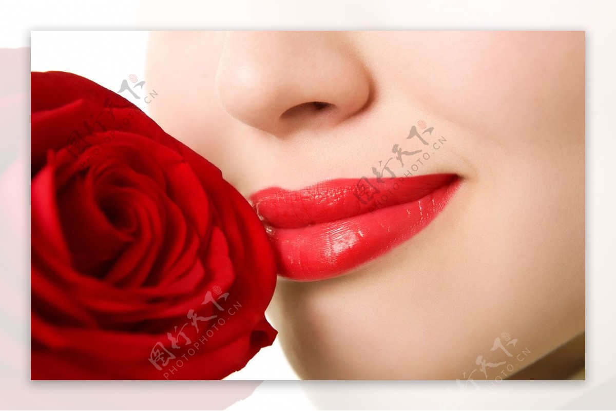 玫瑰花与美女嘴唇图片