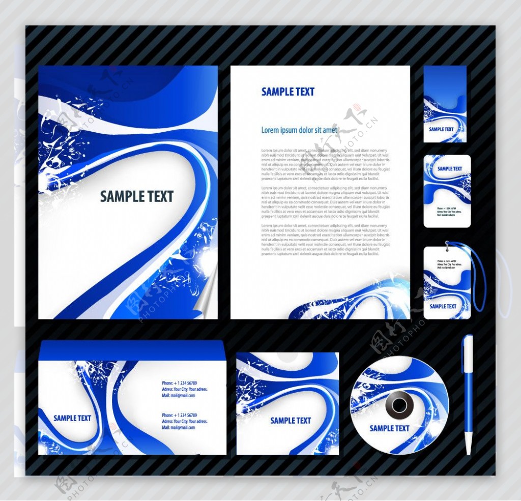 蓝色时尚动感线条企业画册vi设计图片