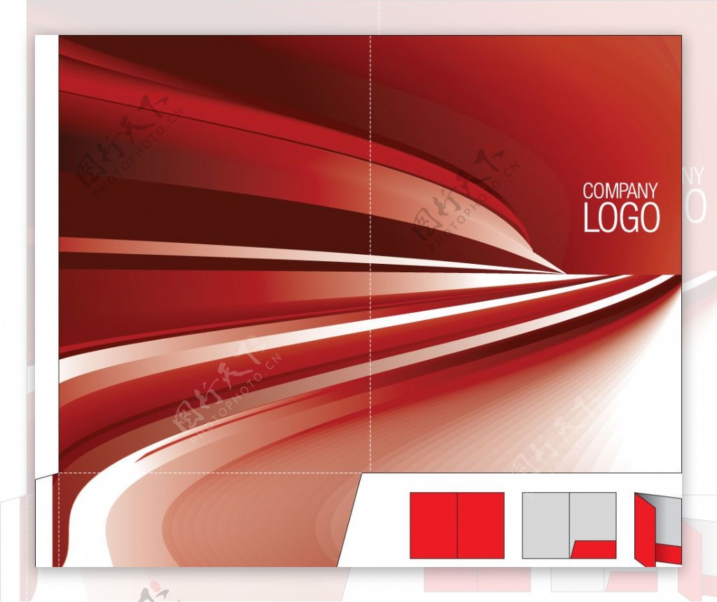 红色企业vi文件夹封面设计动感线条曲线图片