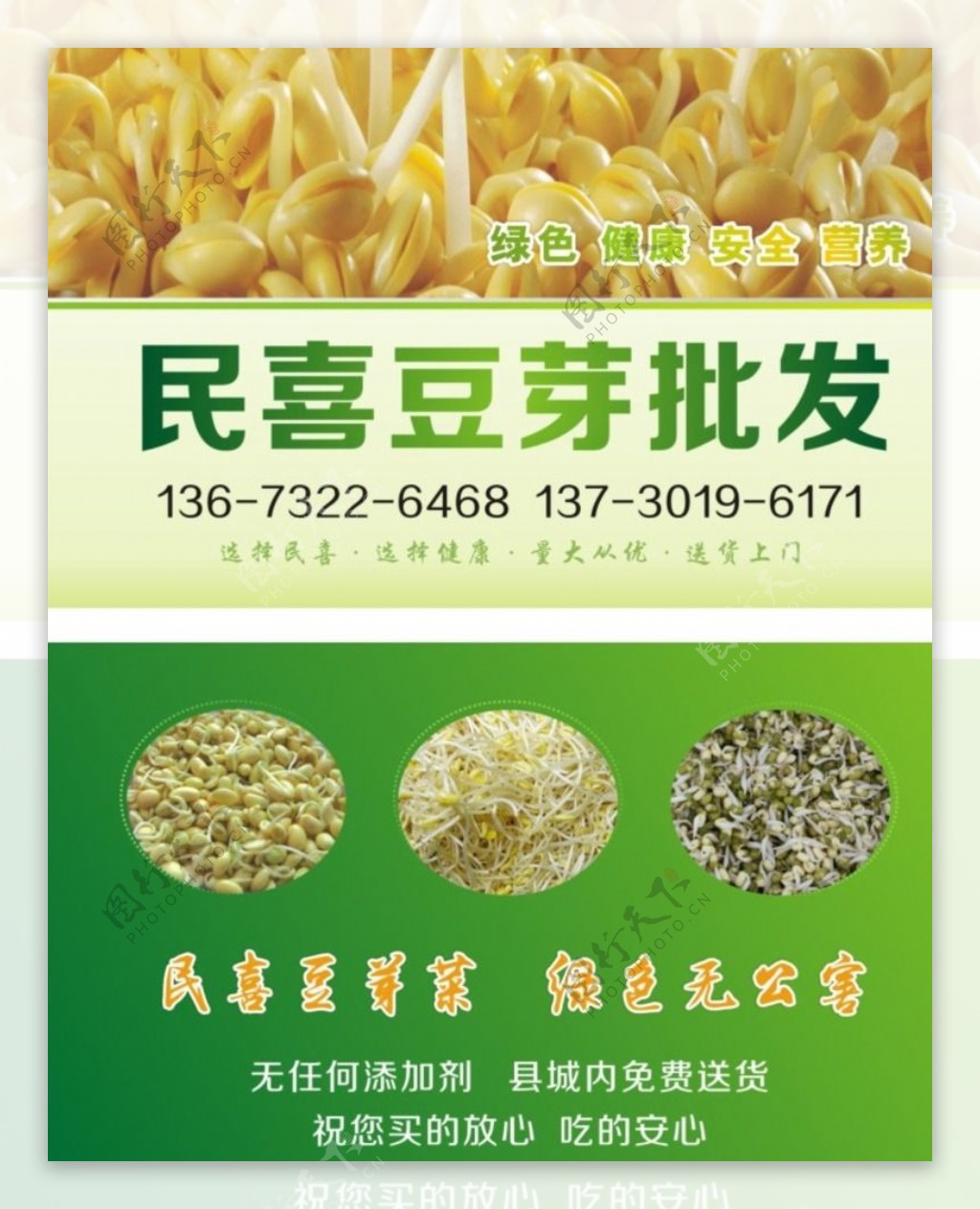 绿色豆芽食品经销名片图片