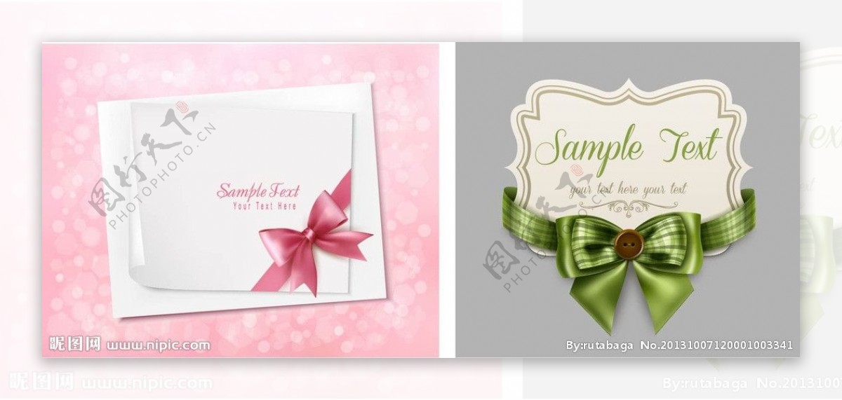 粉红蝴蝶结装饰卡片图片