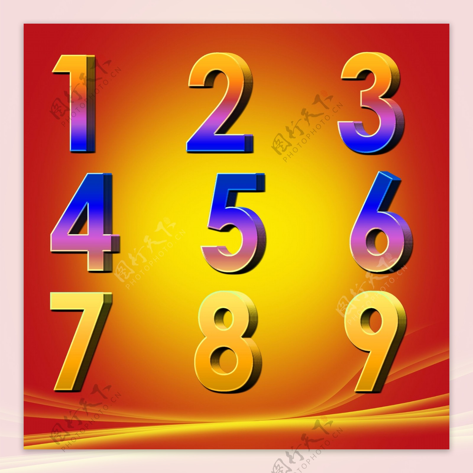 立体数字3d数字3d阿拉伯数字3D立体金色数字123456789图片