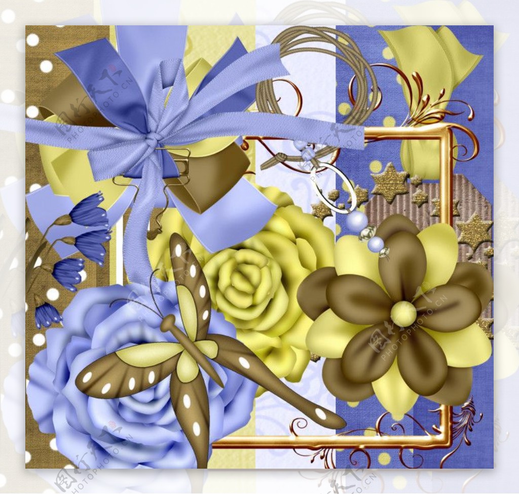 花朵缎带蝴蝶结金蓝图片