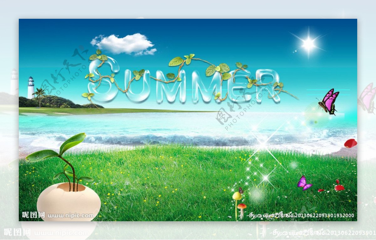 蓝天沙滩夏季海报图片