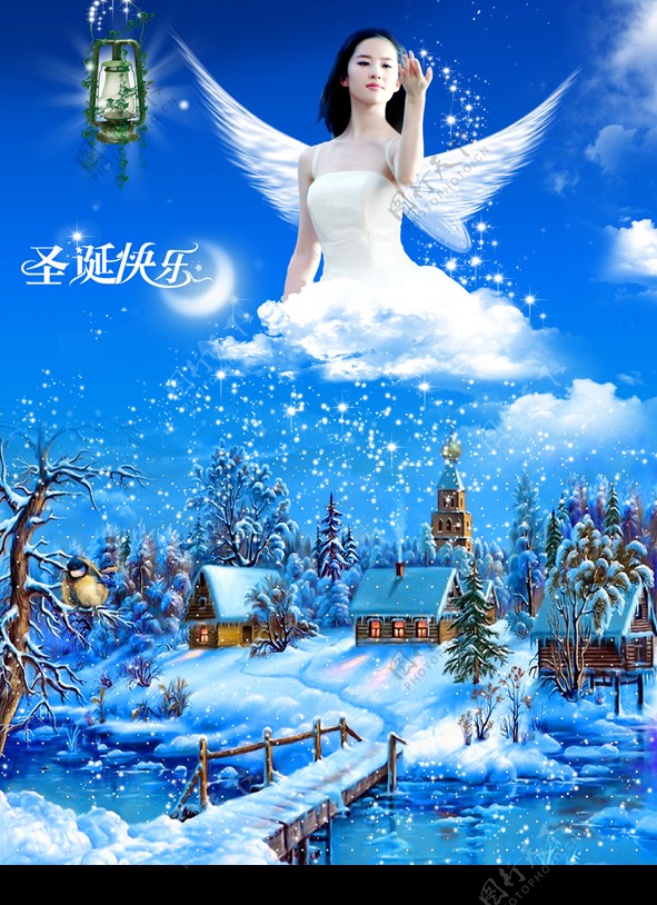 圣诞节之雪国天使图片