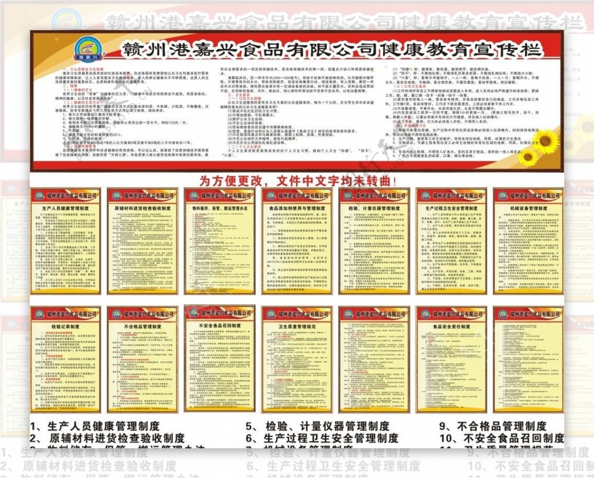 港嘉兴食品卫生制度宣传栏图片