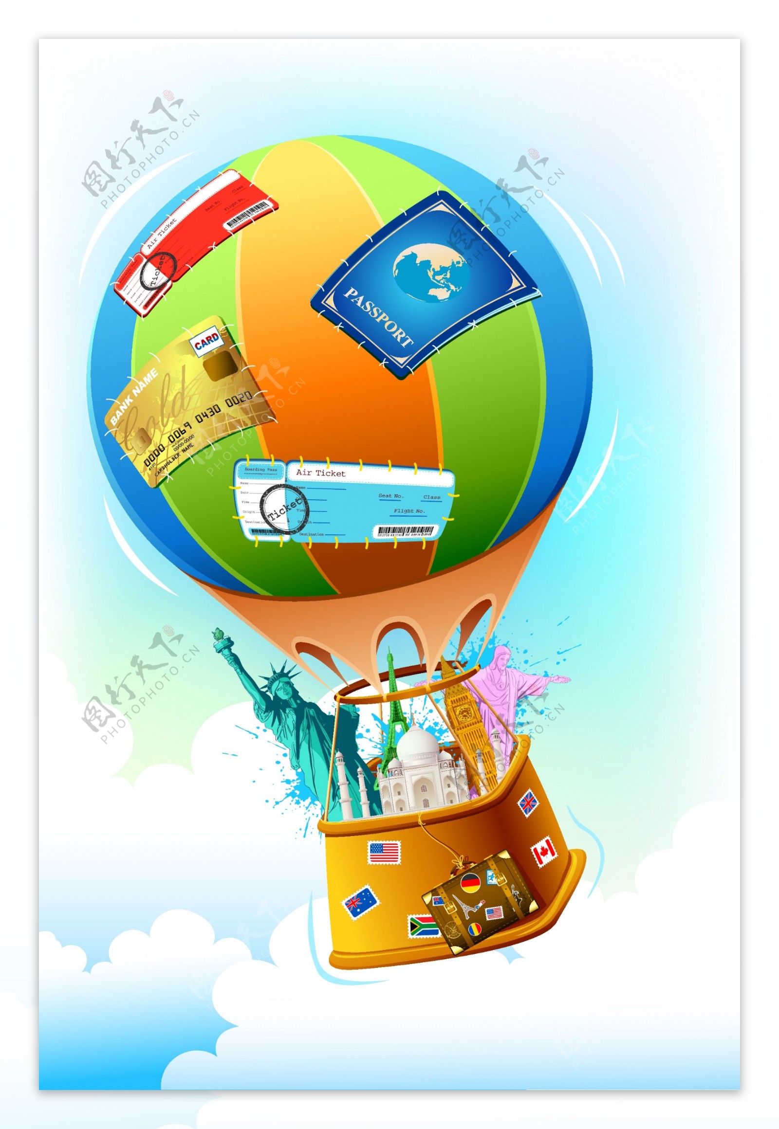热气球旅游招贴设计背景图片