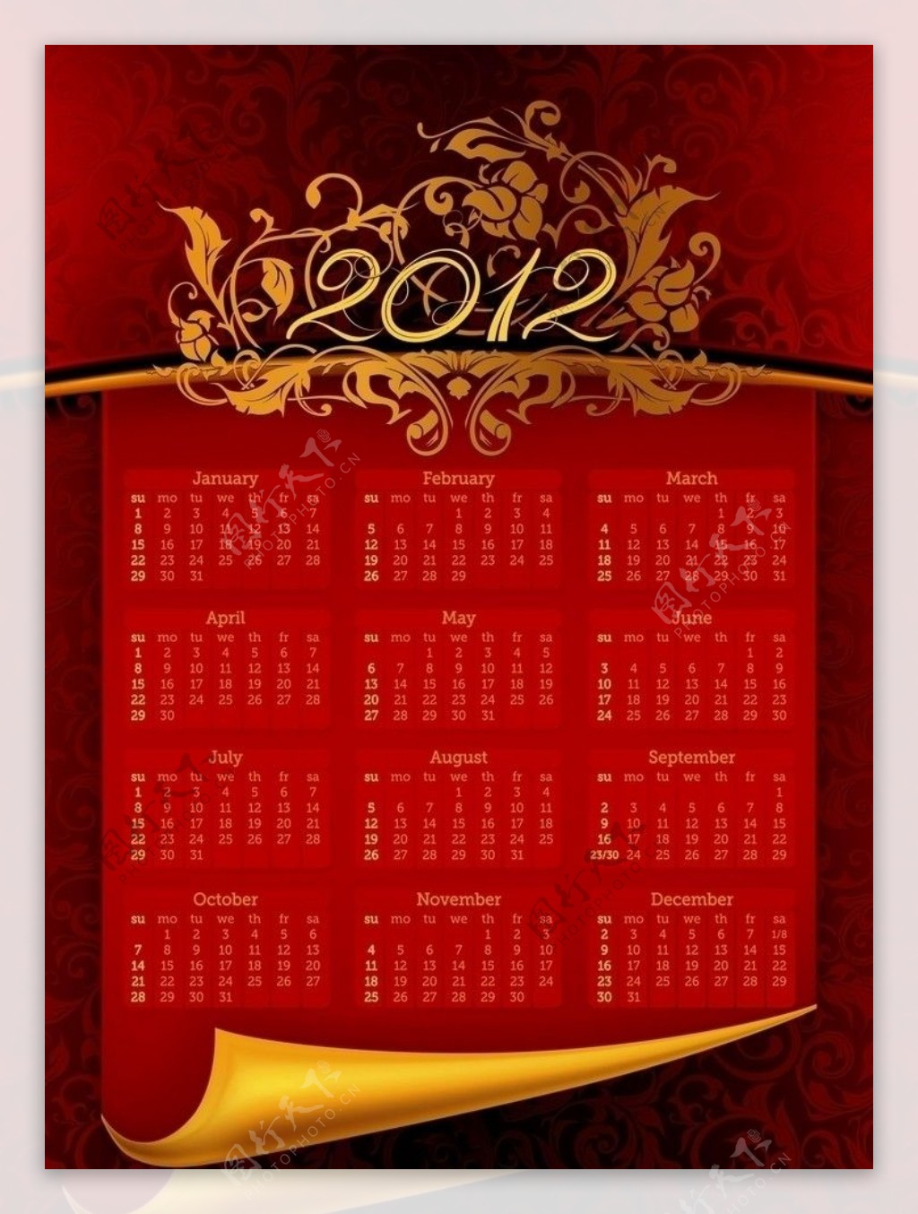 2012龙年日历模板图片