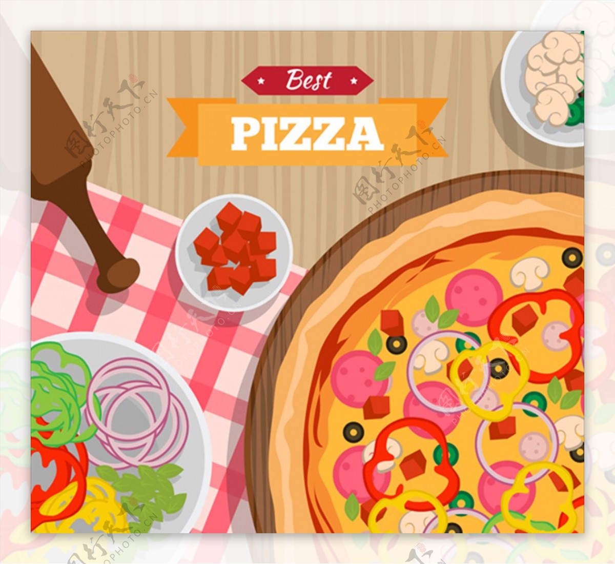 手绘美味的披萨插图