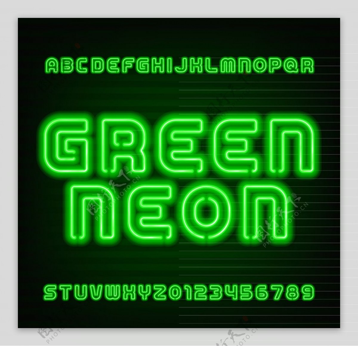 36个绿色霓虹灯字母和数字