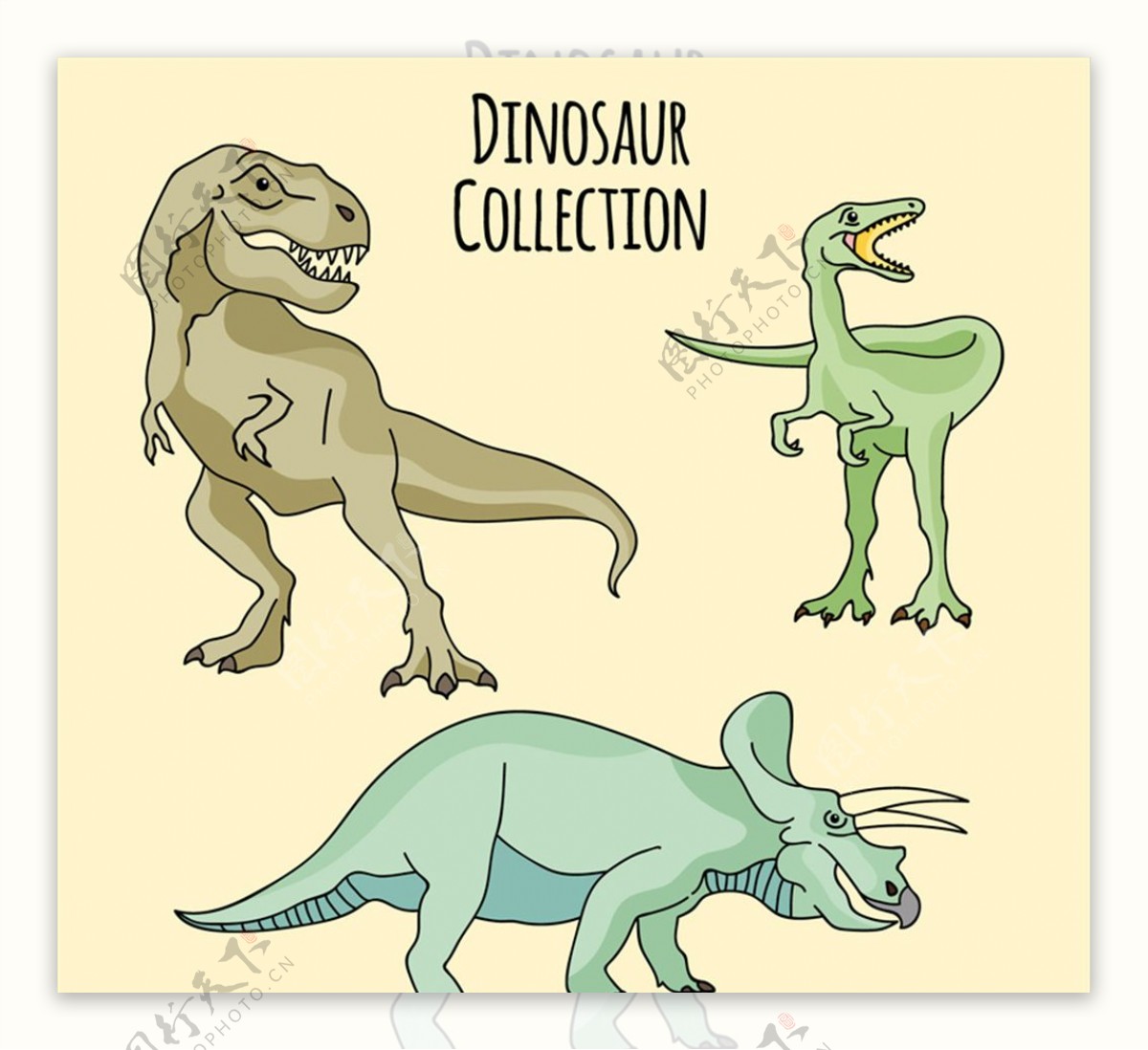 3款爬行类动物恐龙设计矢量素材