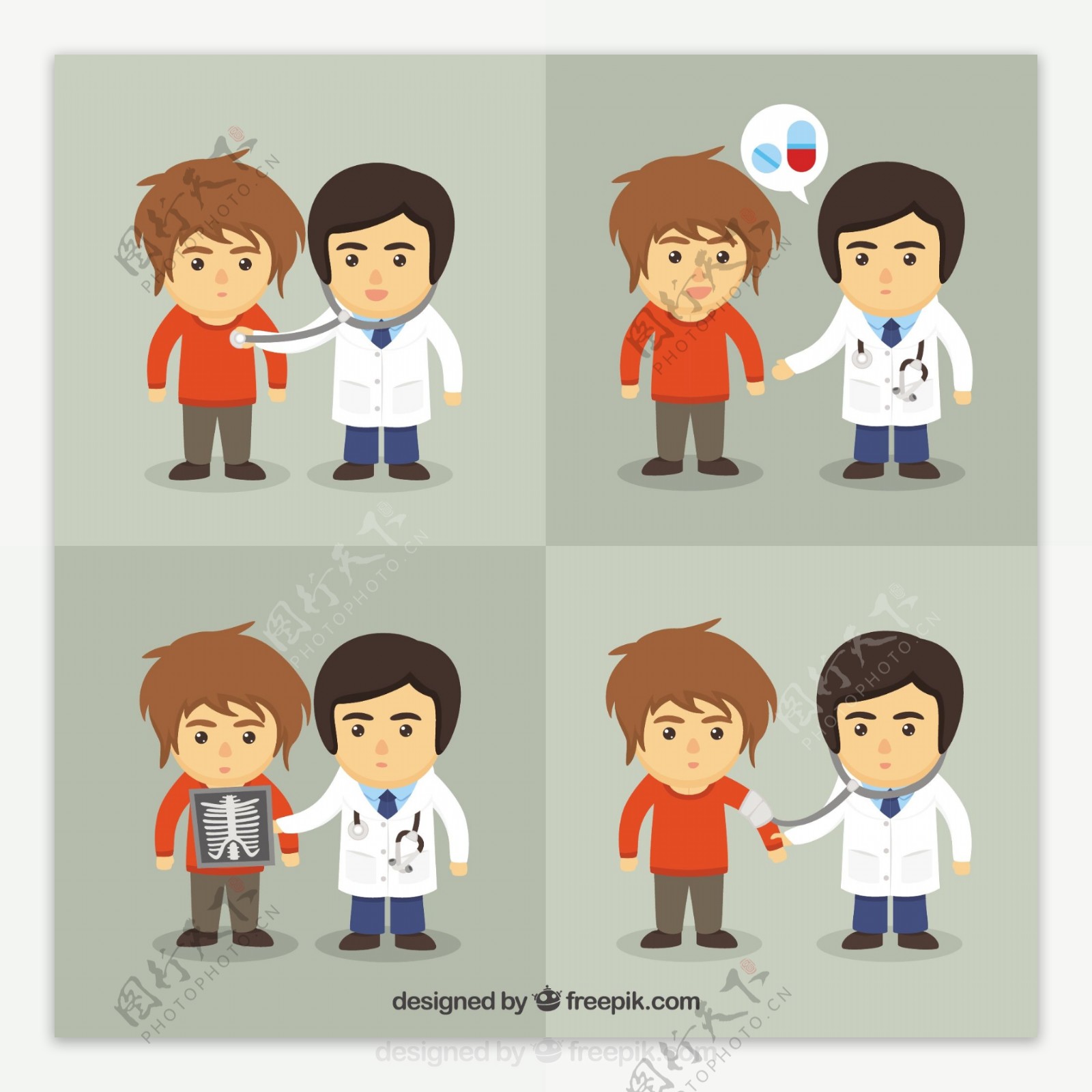 卡通医生和病人