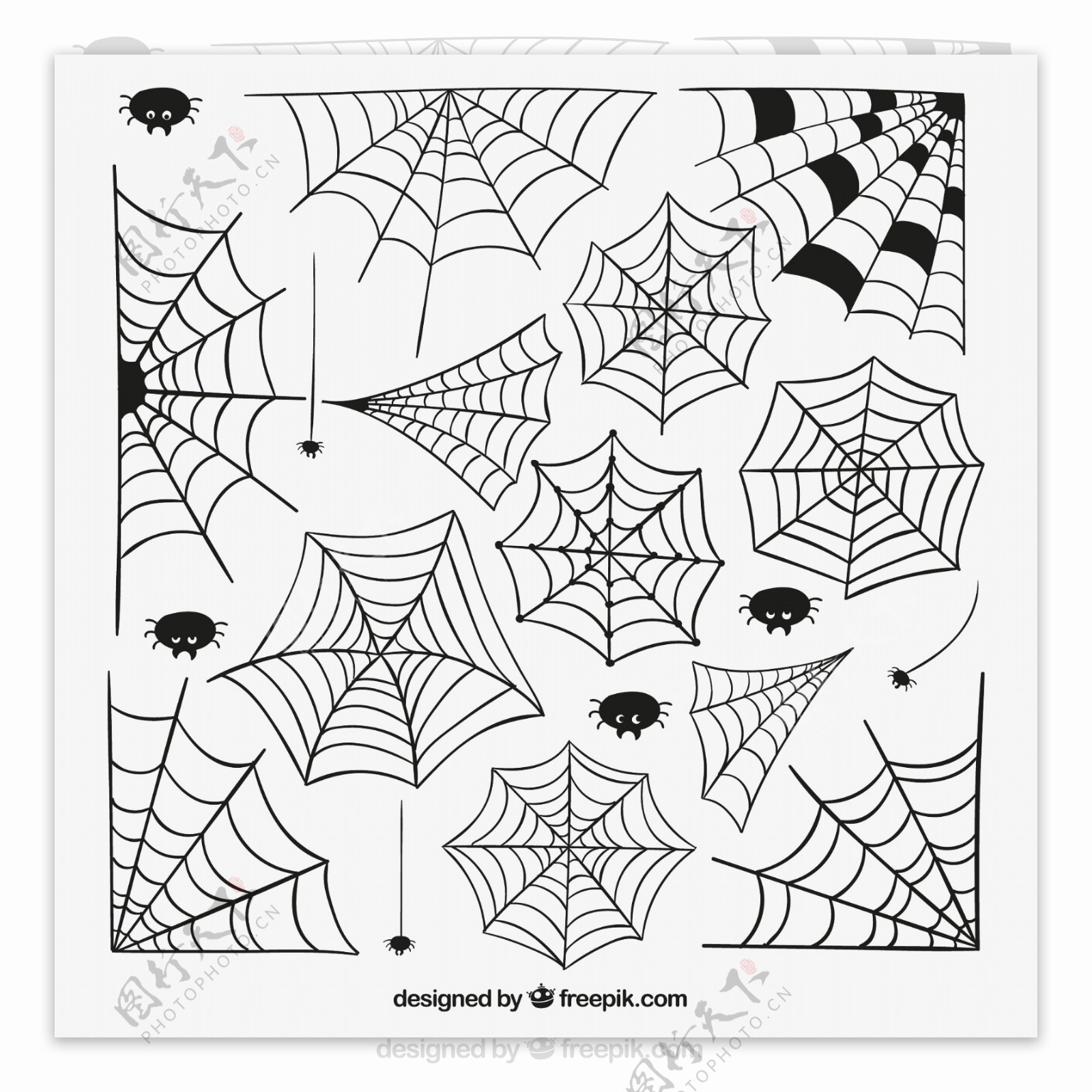 黑色蜘蛛和蜘蛛网矢量图