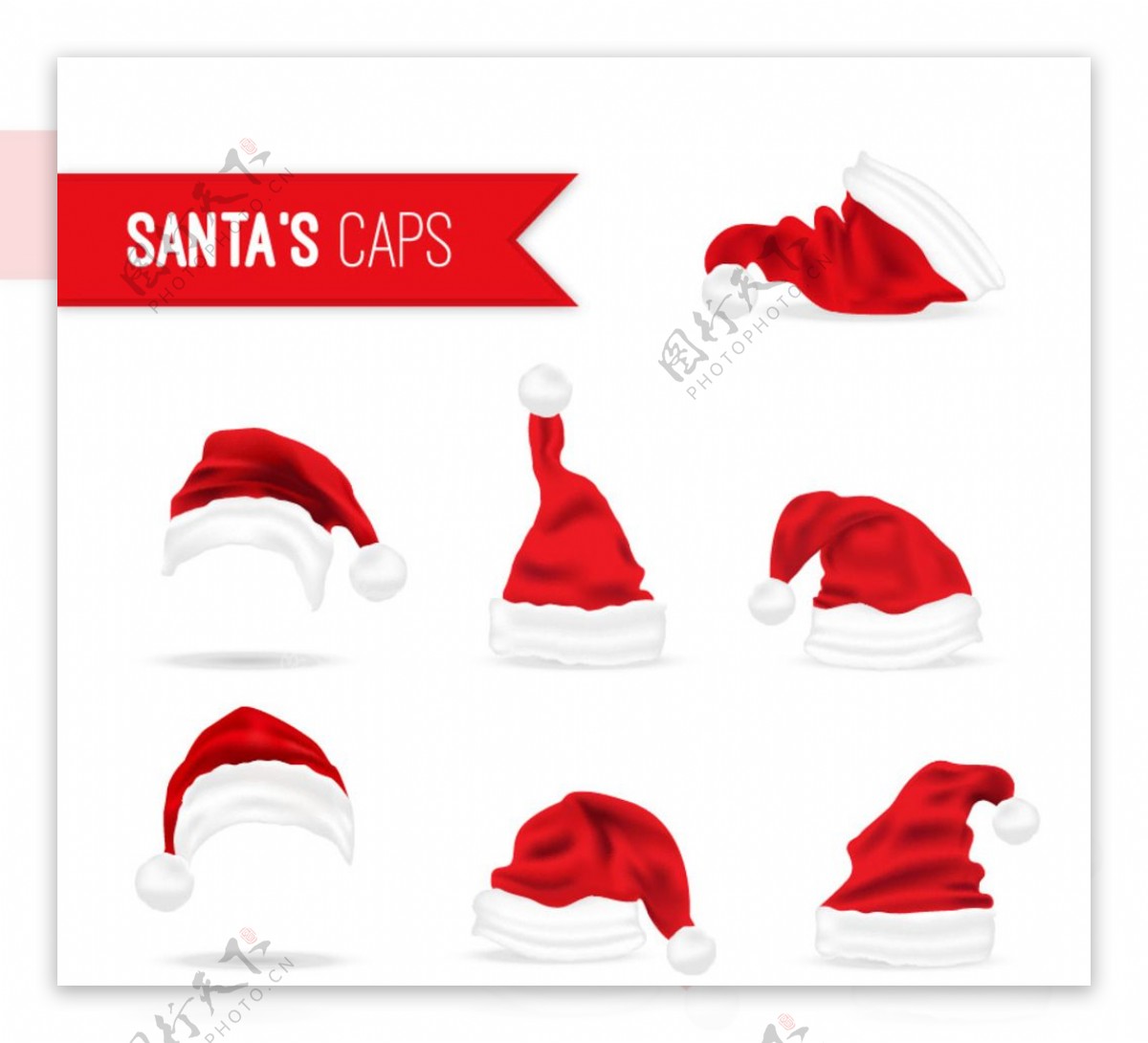 7款红色圣诞帽矢量素材