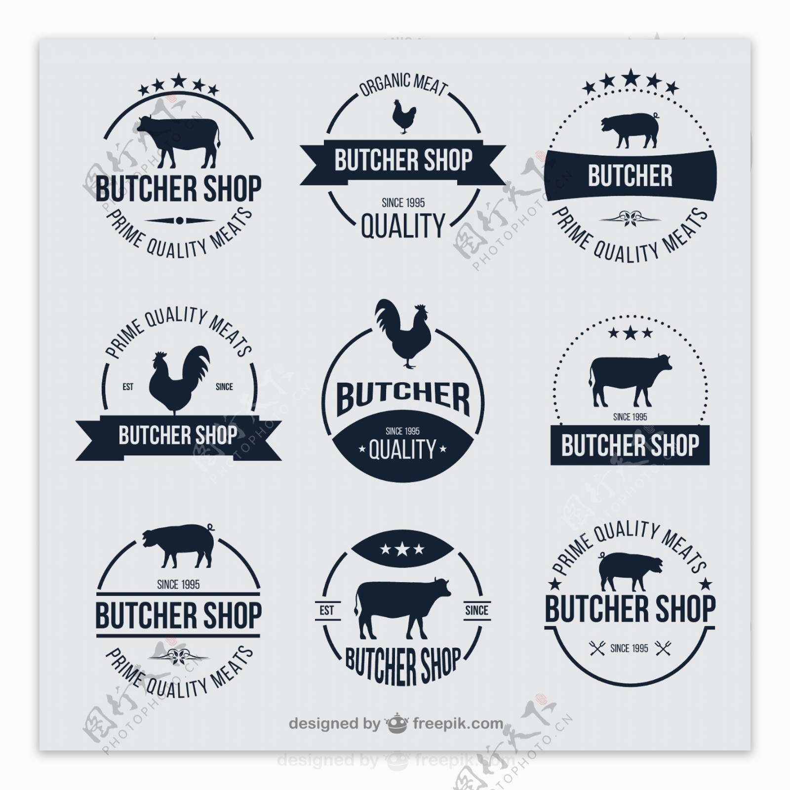 9款创意肉制品商店标签矢量素材