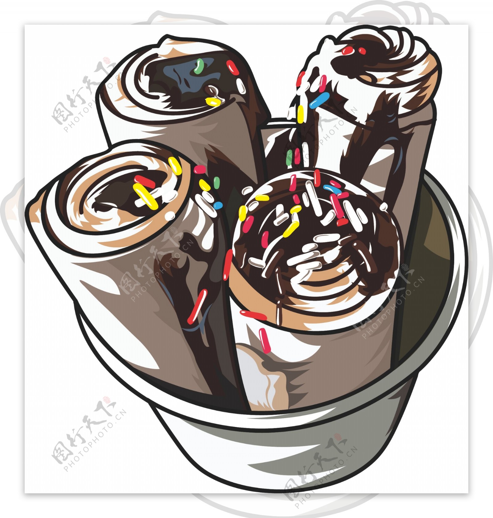 AI冰淇淋卷卡通矢量图