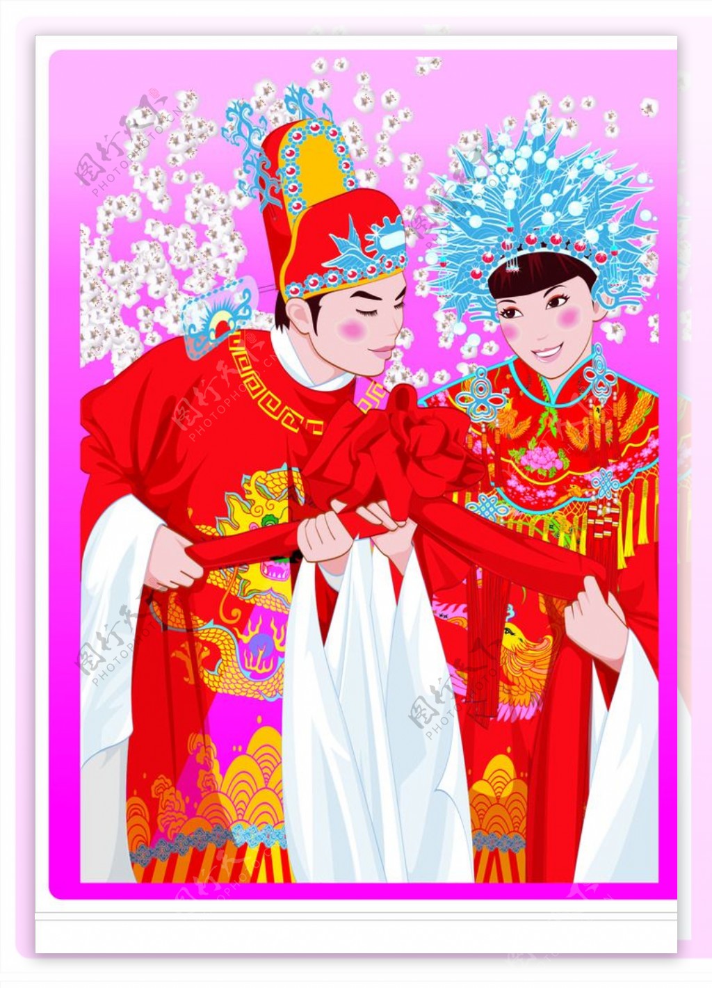 插画中国婚庆传统服饰