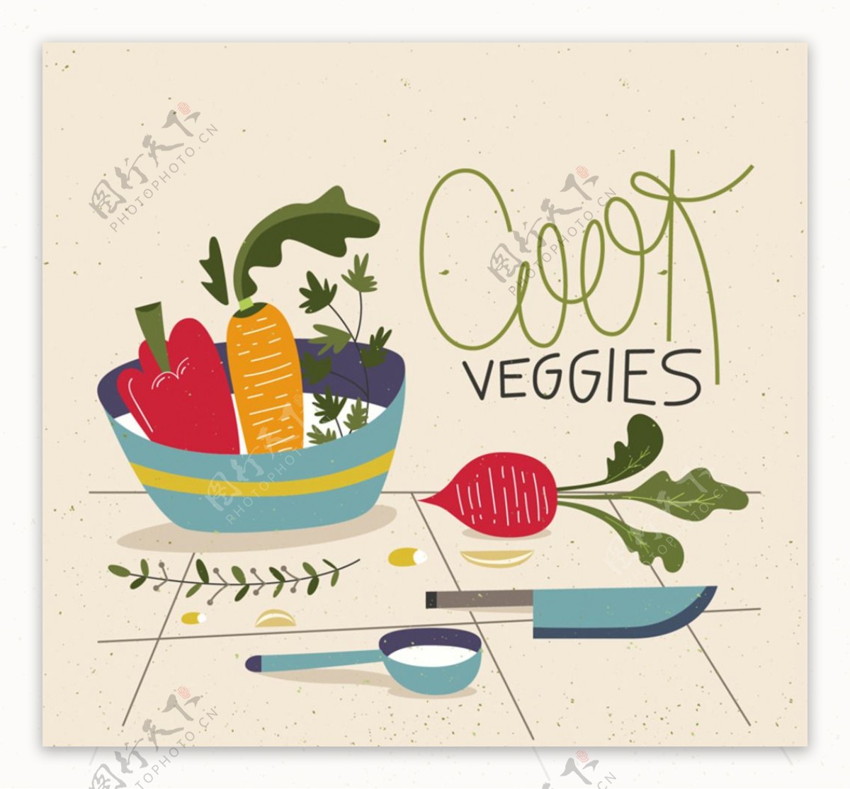 彩绘蔬菜与厨具