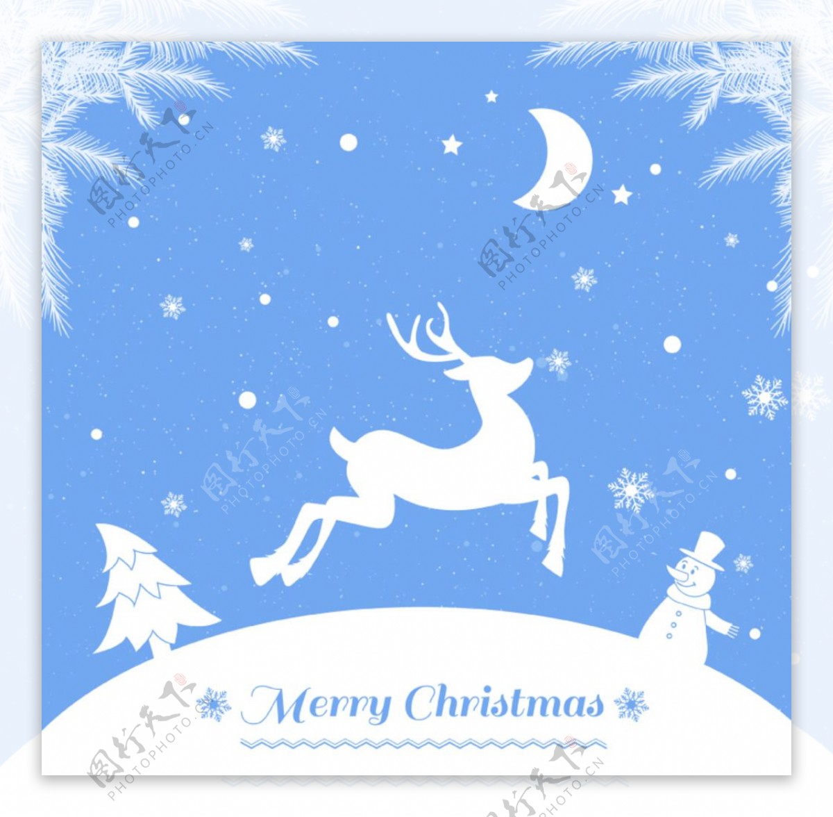 白色驯鹿圣诞背景矢量素材雪花月