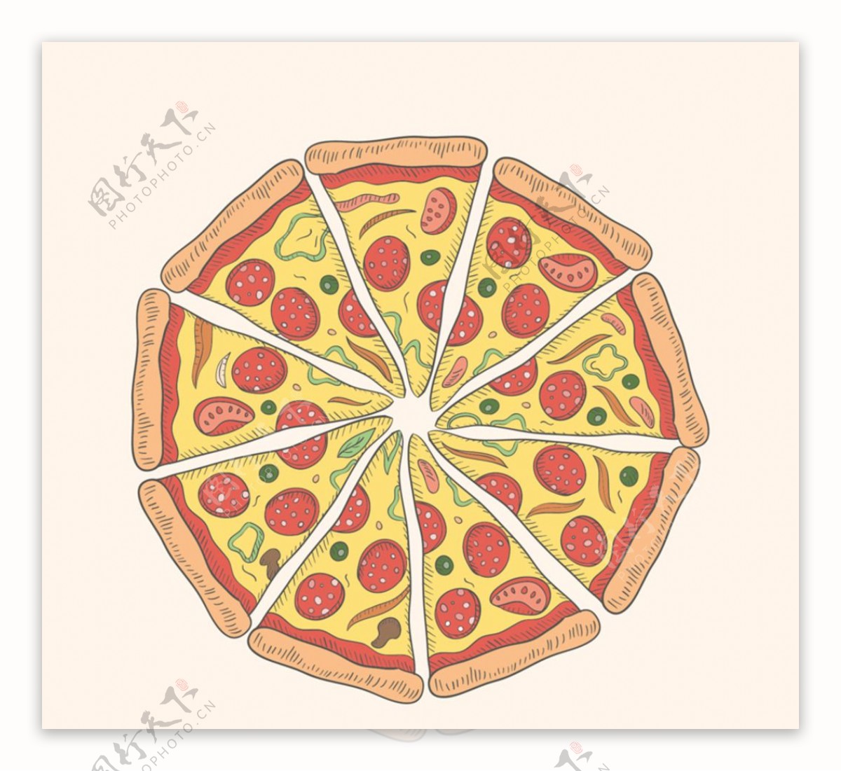 彩色披萨俯视图
