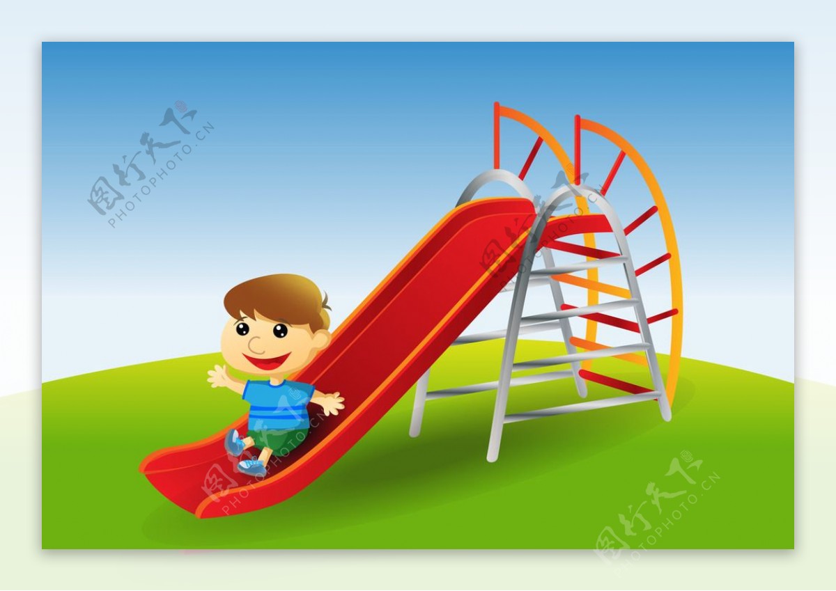 三个男孩在玩滑梯插画图片素材_ID:419295436-Veer图库