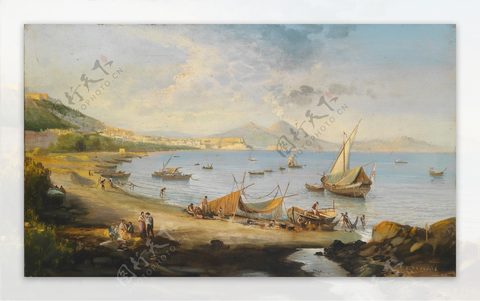 欧洲风景大海帆船油画